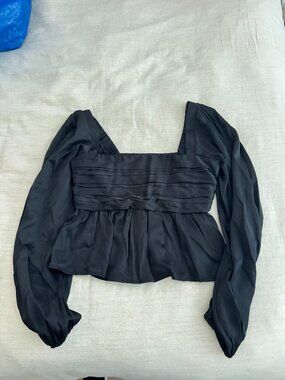 Black Squareneck Puffy Sleeve silk top